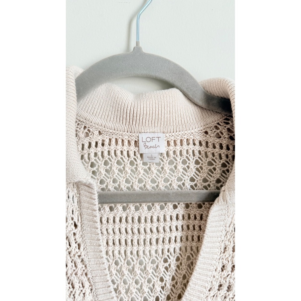 Loft Beach Crochet Maxi Dress Cream Cotton Knit Polo Collar Short Sleeve Small - Picture 3 of 5